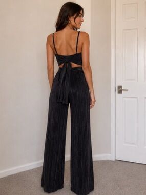 Pleated Wide-Leg Pants & Crop Top Set